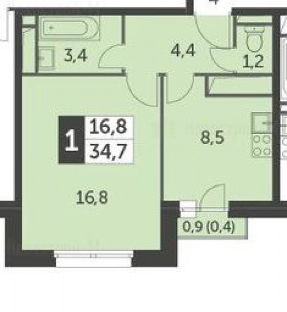 Купить 1-комнатную квартиру, №184424