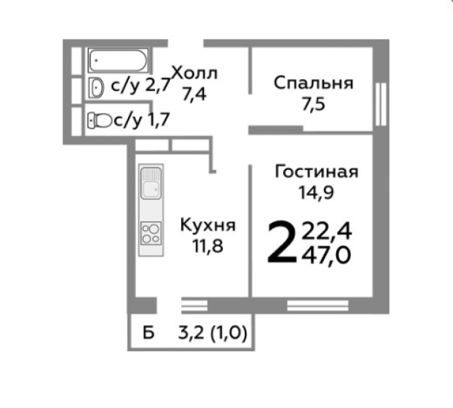 Купить 2-комнатную квартиру, №170824