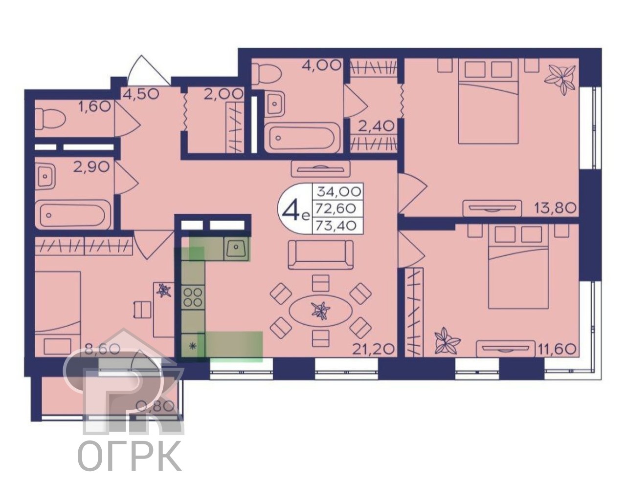 Купить 3-комнатную квартиру, №388076