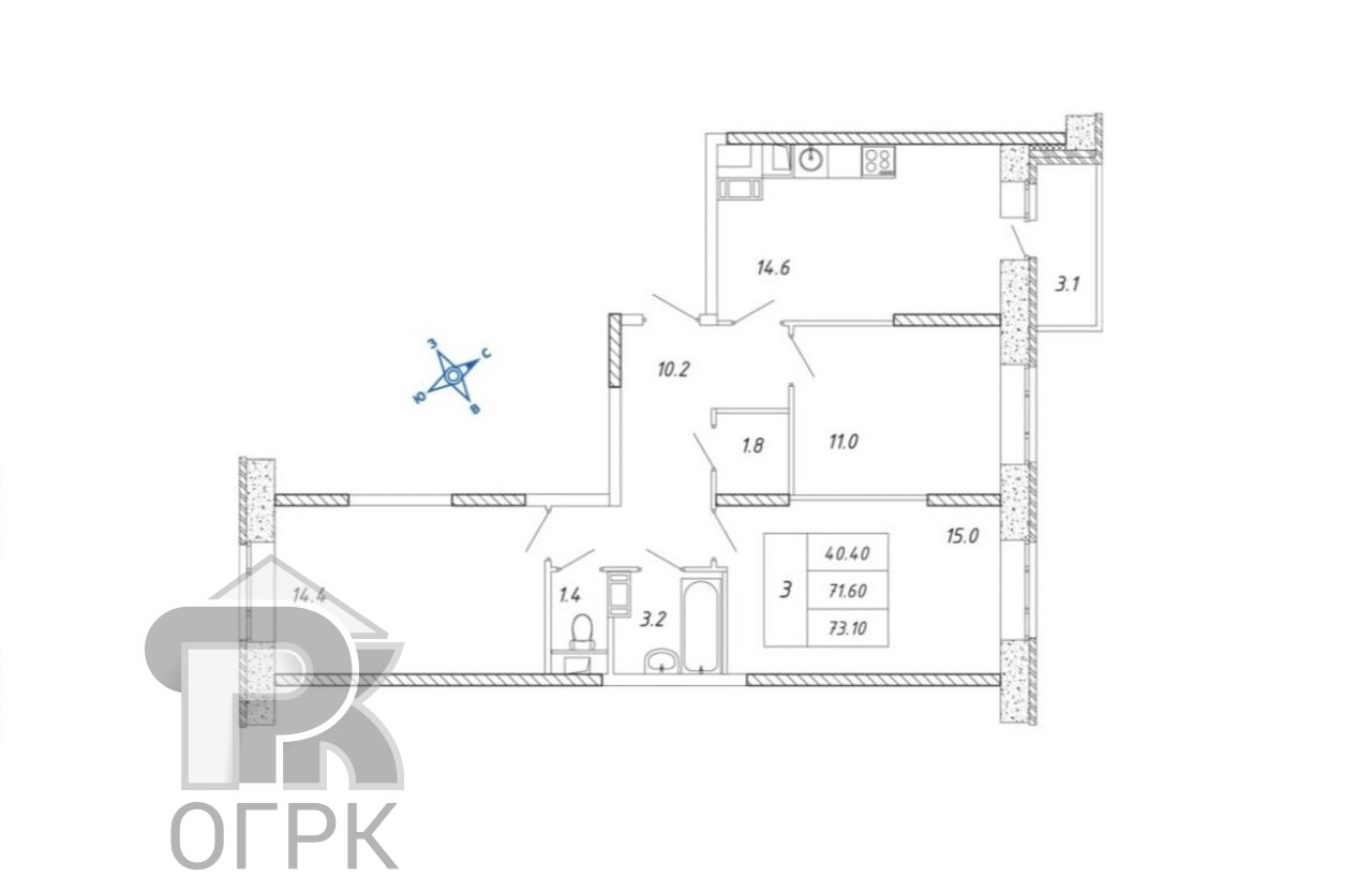 Купить 3-комнатную квартиру, №362247