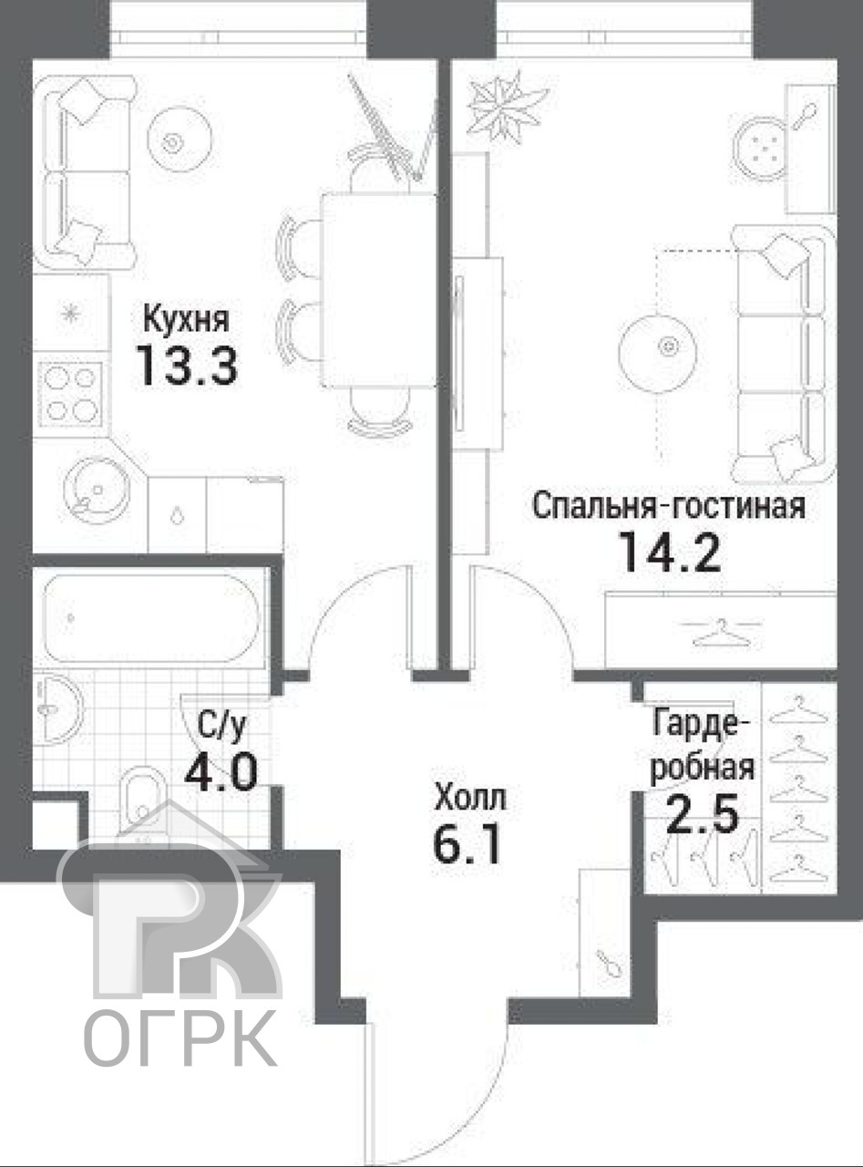 Купить 1-комнатную квартиру, №386405
