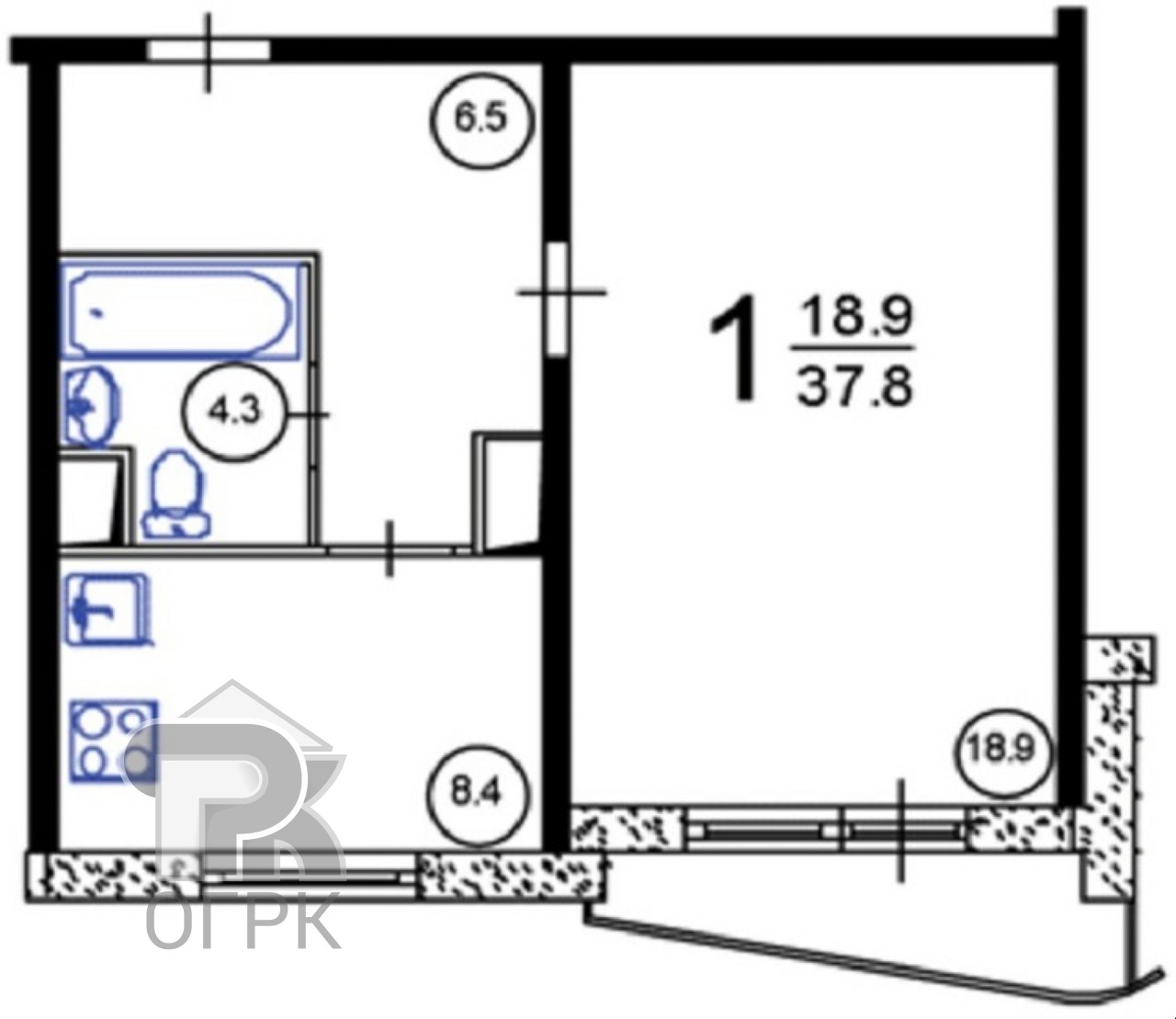 П-44 планировка 1 комнатная квартира с размерами