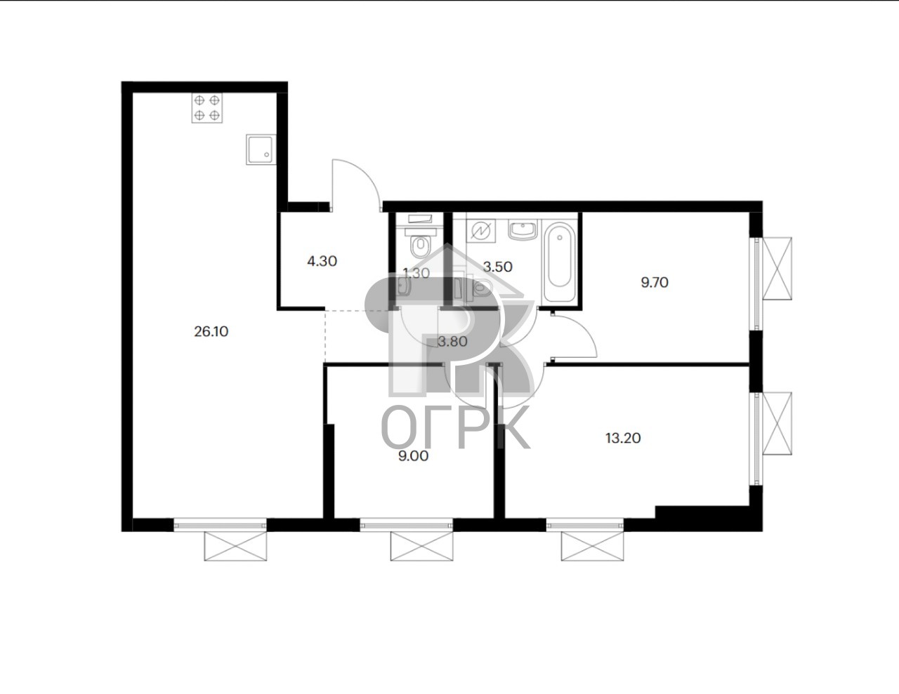 Купить 3-комнатную квартиру, №387694