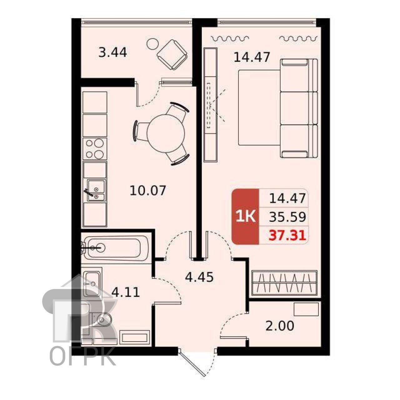 Купить 1-комнатную квартиру, №388535