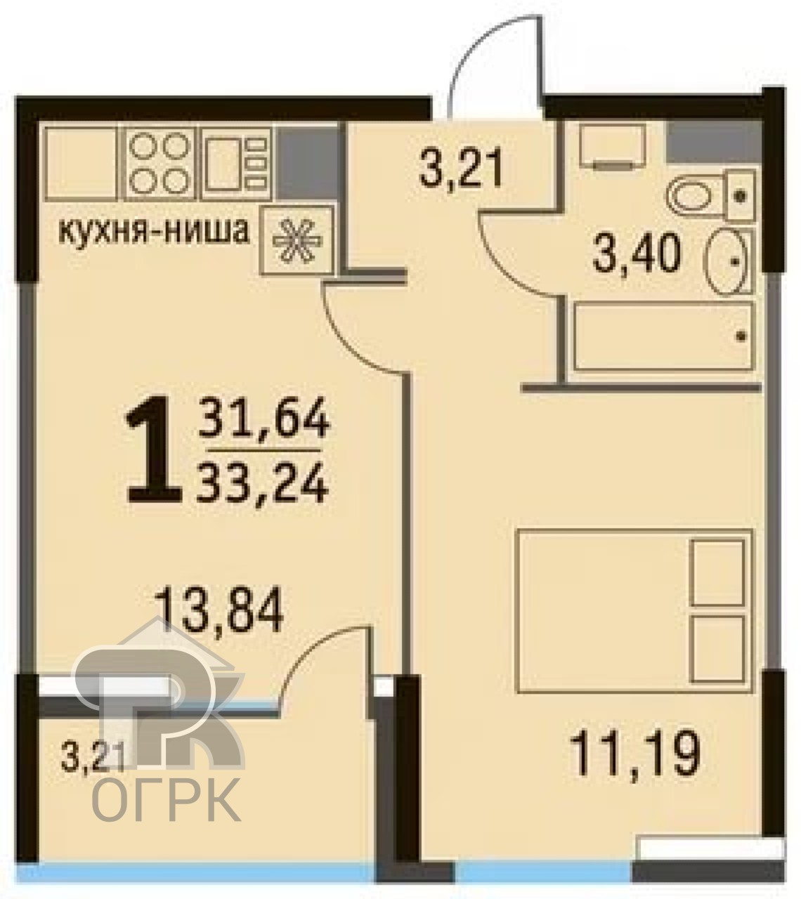 Купить 1-комнатную квартиру, №354961