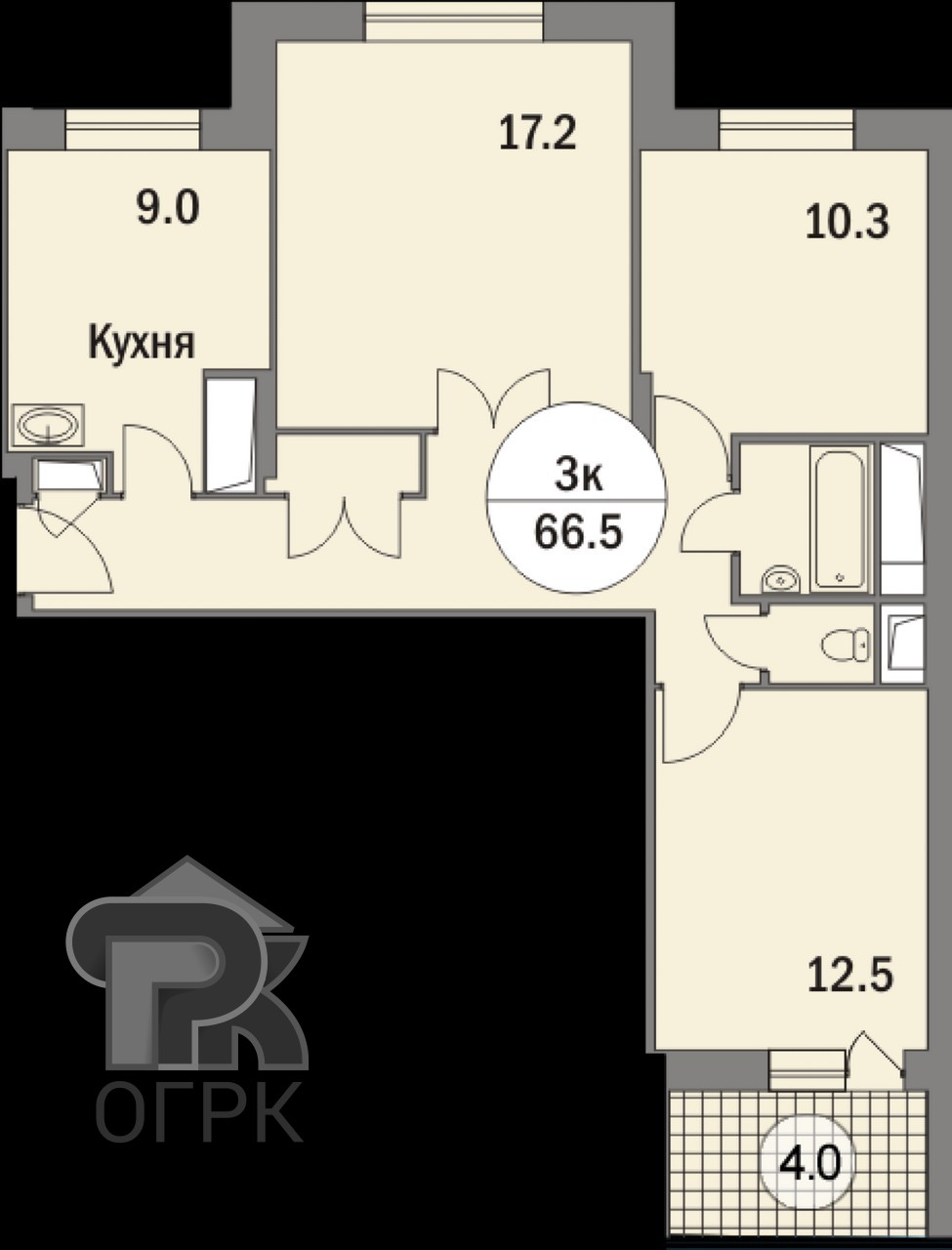 Купить 3-комнатную квартиру, №379634