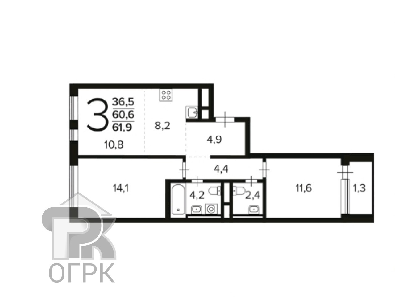 Купить 3-комнатную квартиру, №388559