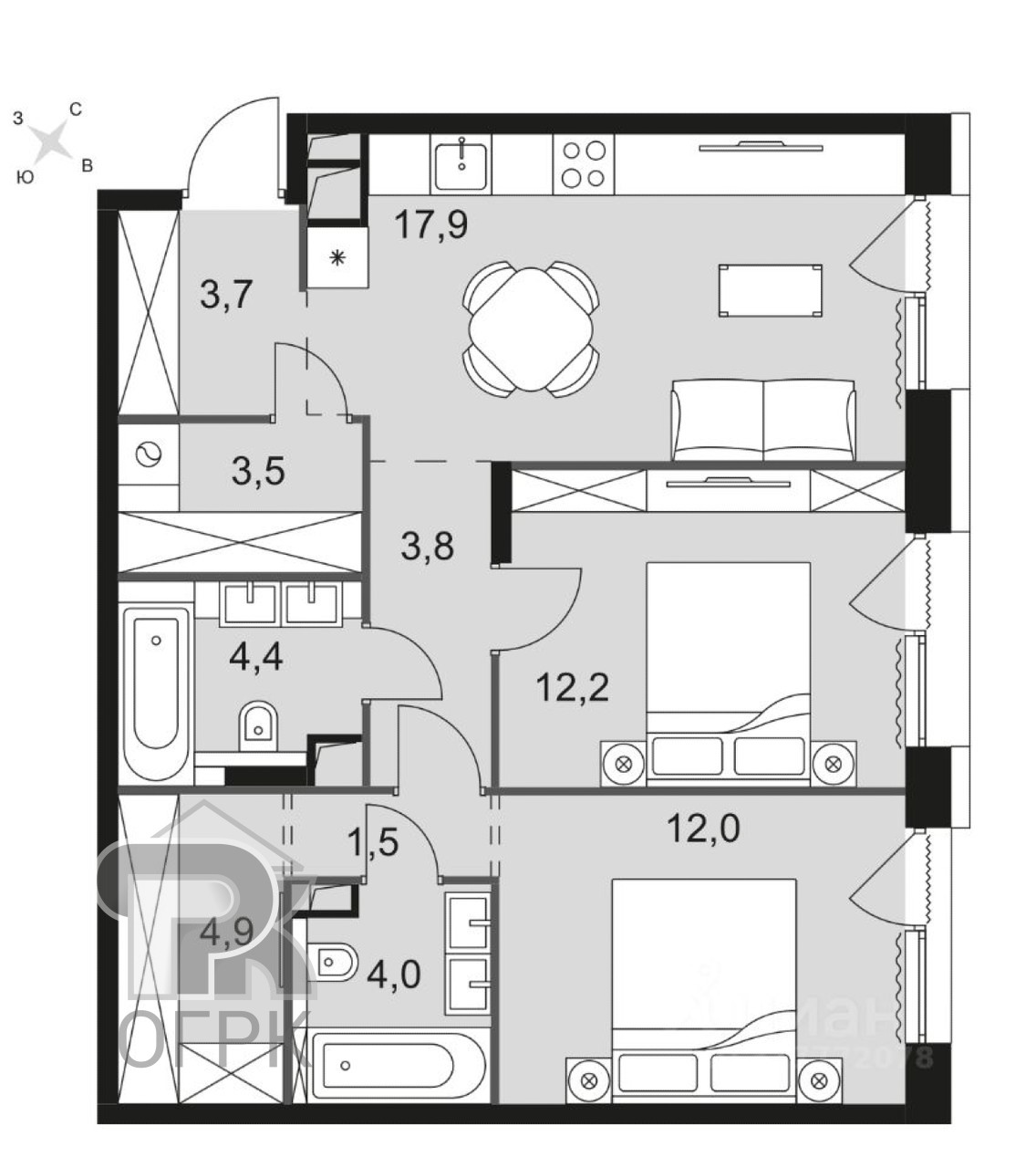 Купить 2-комнатную квартиру, №388312