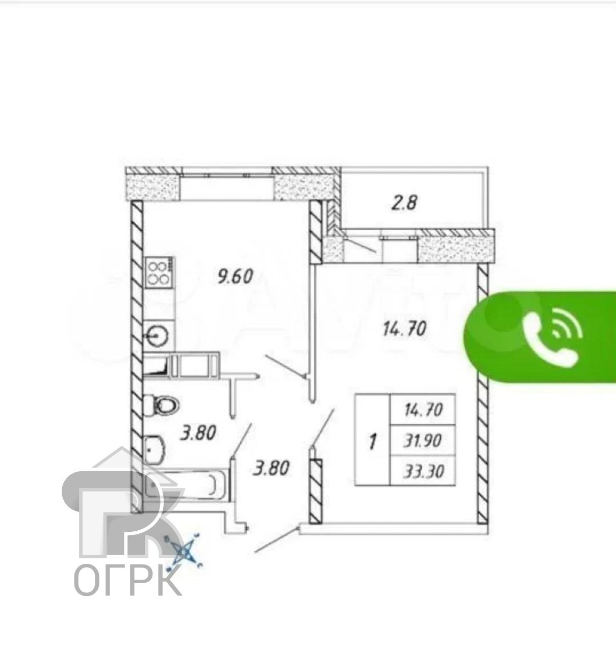 Купить 1-комнатную квартиру, №388013