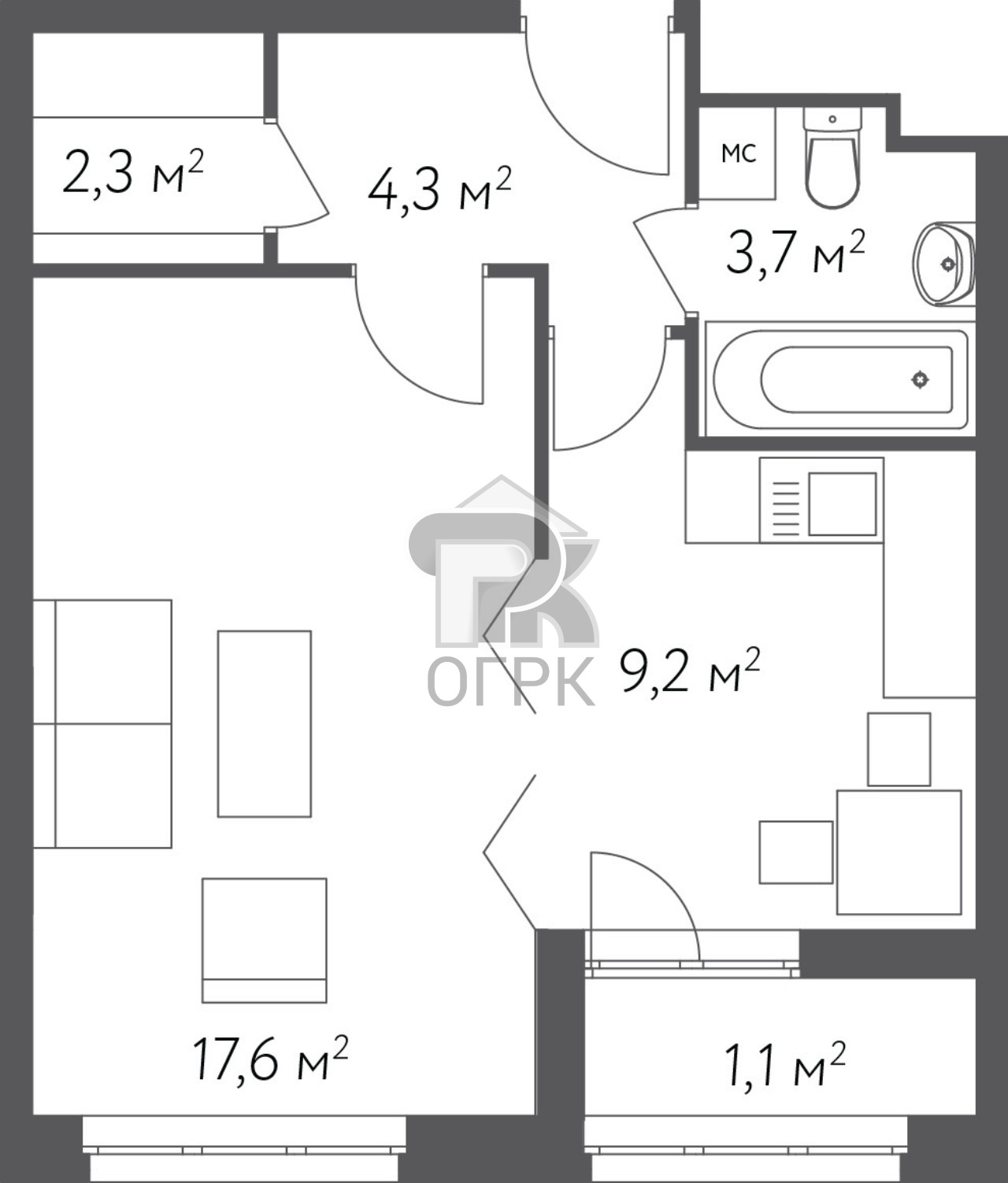 Купить 1-комнатную квартиру, №301778