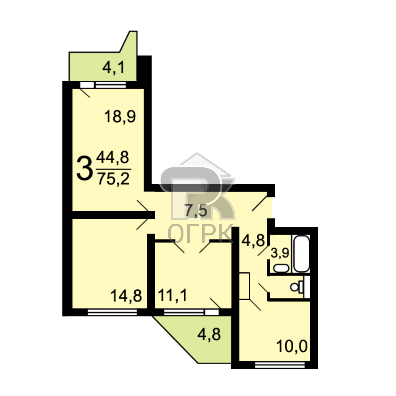 Купить 3-комнатную квартиру, №304138