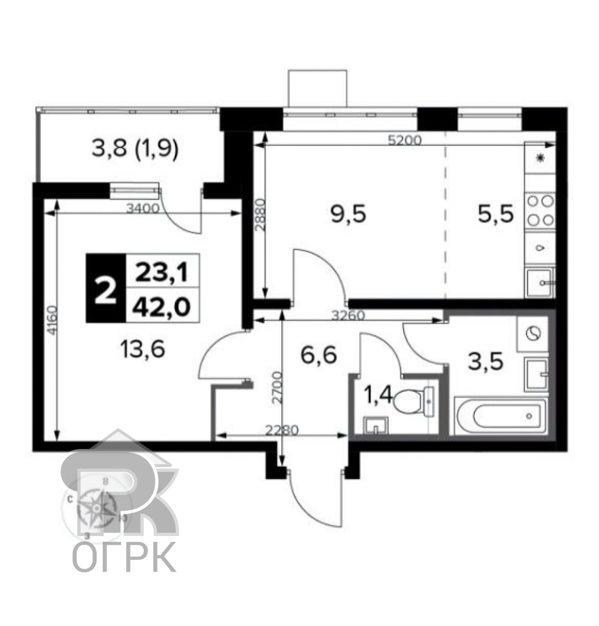 Купить 2-комнатную квартиру, №388056