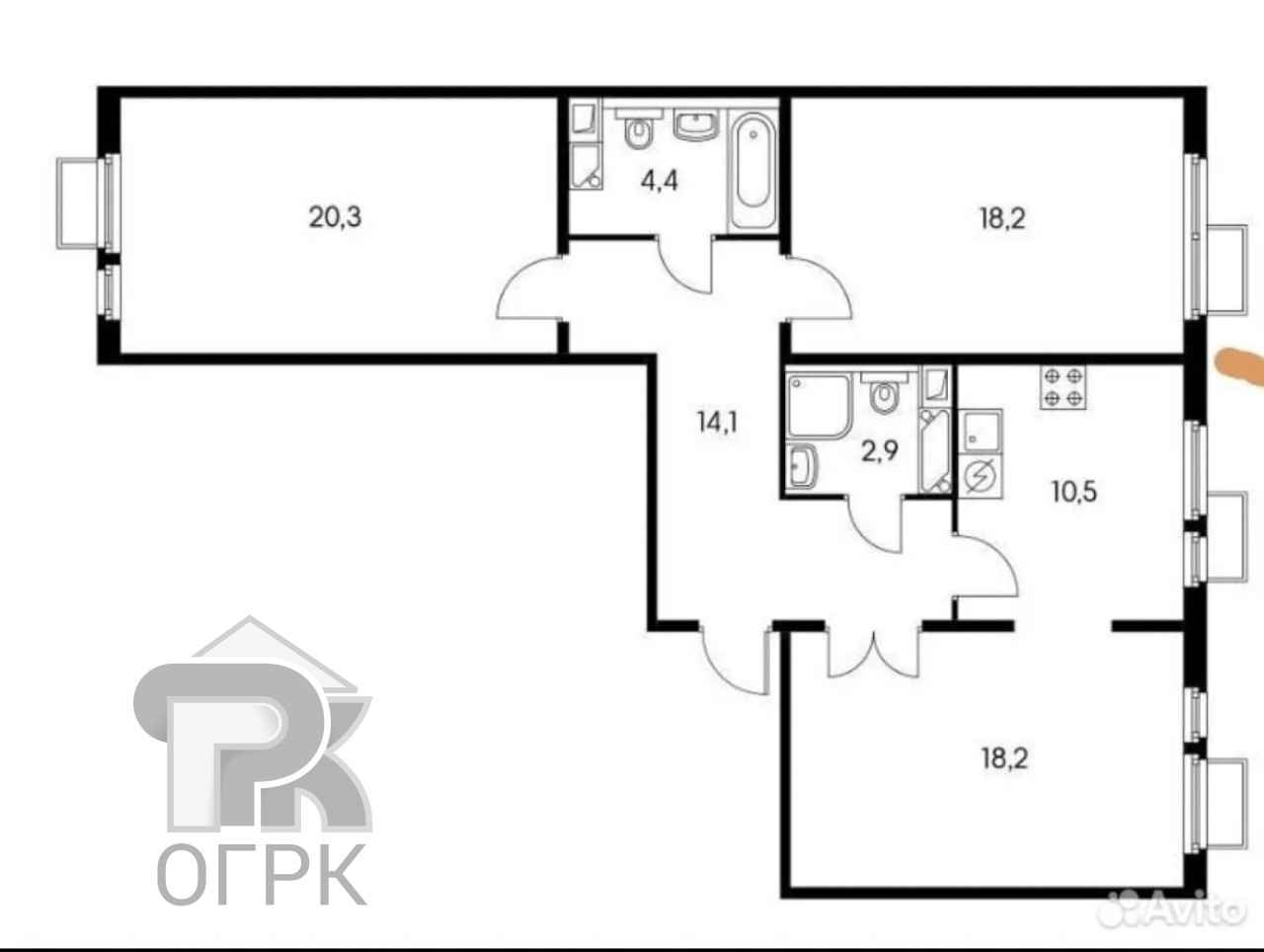 Купить 3-комнатную квартиру, №389052