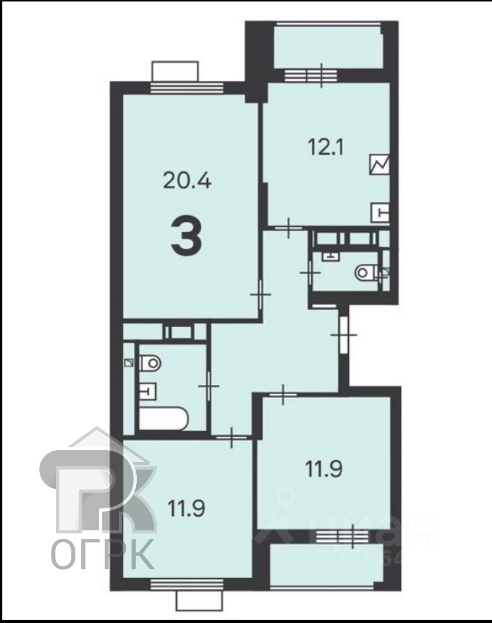 Купить 3-комнатную квартиру, №389274