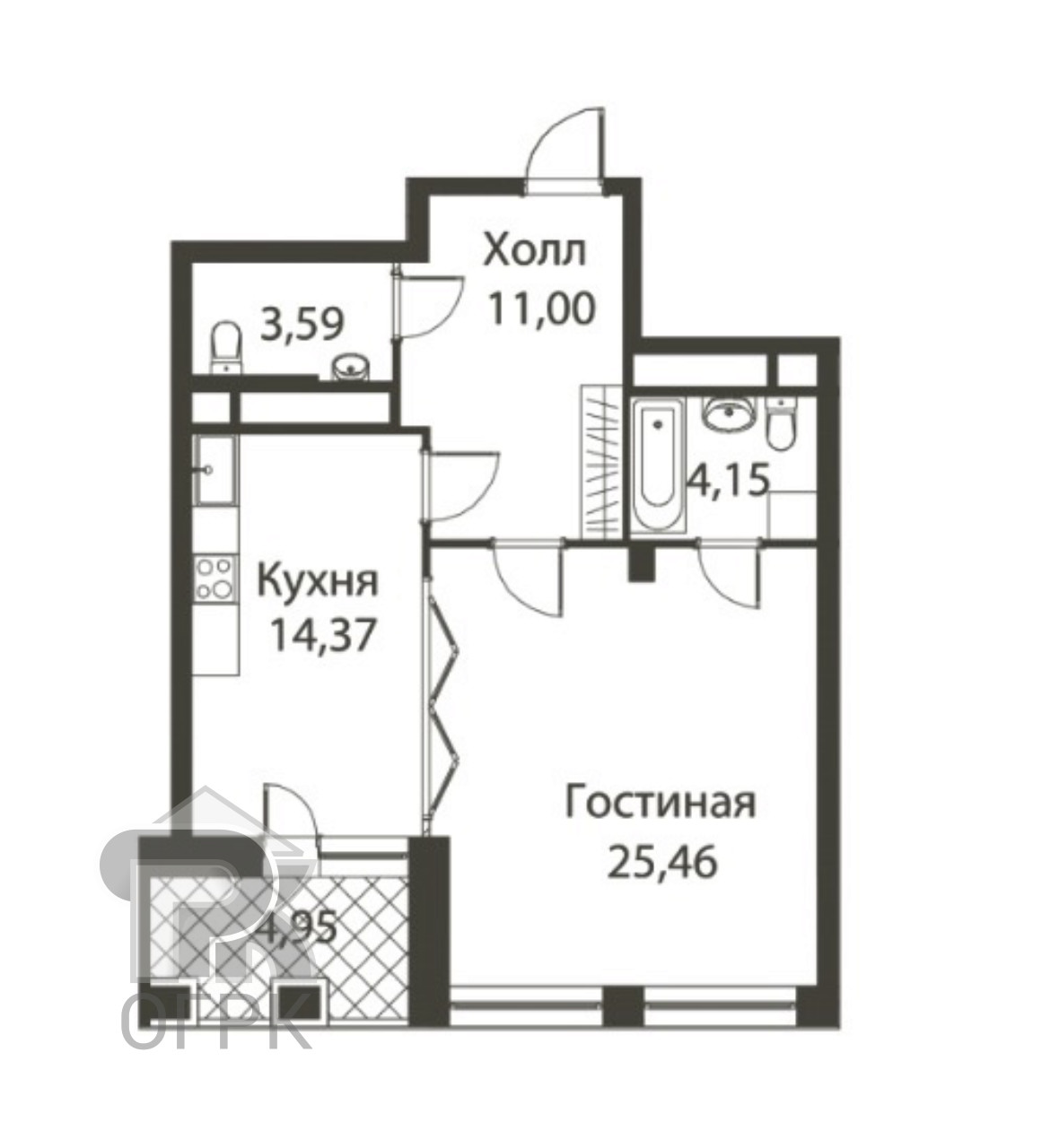 Купить 1-комнатную квартиру, №309003