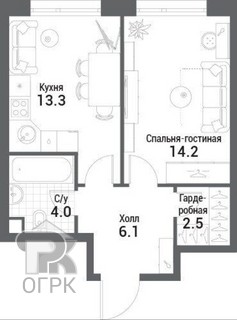 Купить 1-комнатную квартиру, №386405