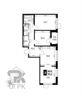 Купить 3-комнатную квартиру, №388051