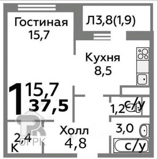 Купить 1-комнатную квартиру, №380364