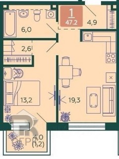 Купить 1-комнатную квартиру, №386419