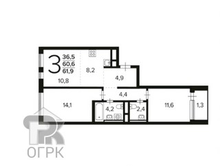 Купить 3-комнатную квартиру, №388559