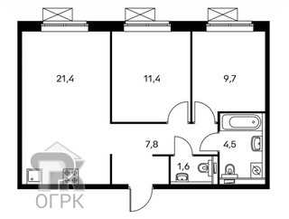 Купить 2-комнатную квартиру, №381236