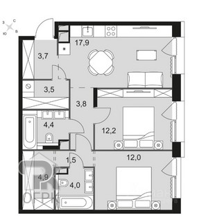Купить 2-комнатную квартиру, №388312