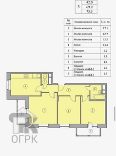 Купить 3-комнатную квартиру, №390346